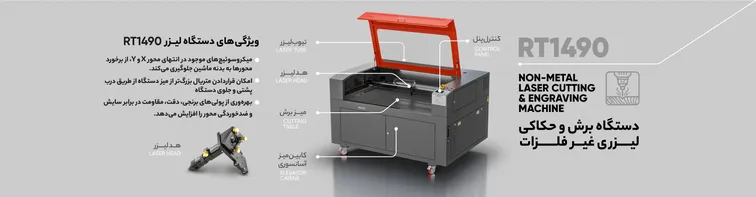 اینفوگرافیک ویژگی‌های دستگاه برش لیزر RT1490 با بالاترین کیفیت و راهنمای خرید