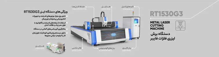 اینفوگرافیک ویژگی‌های فنی دستگاه برش فلزات فایبر RT1530G3 با راهنمای خرید